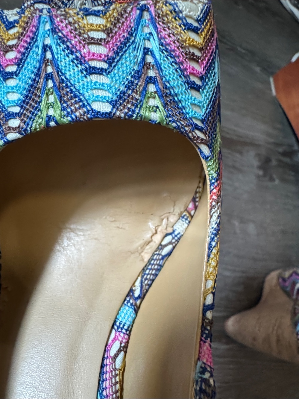 Nine West Multicolor Chevron Peep-Toe Wedge Pumps - Picture 6 of 13